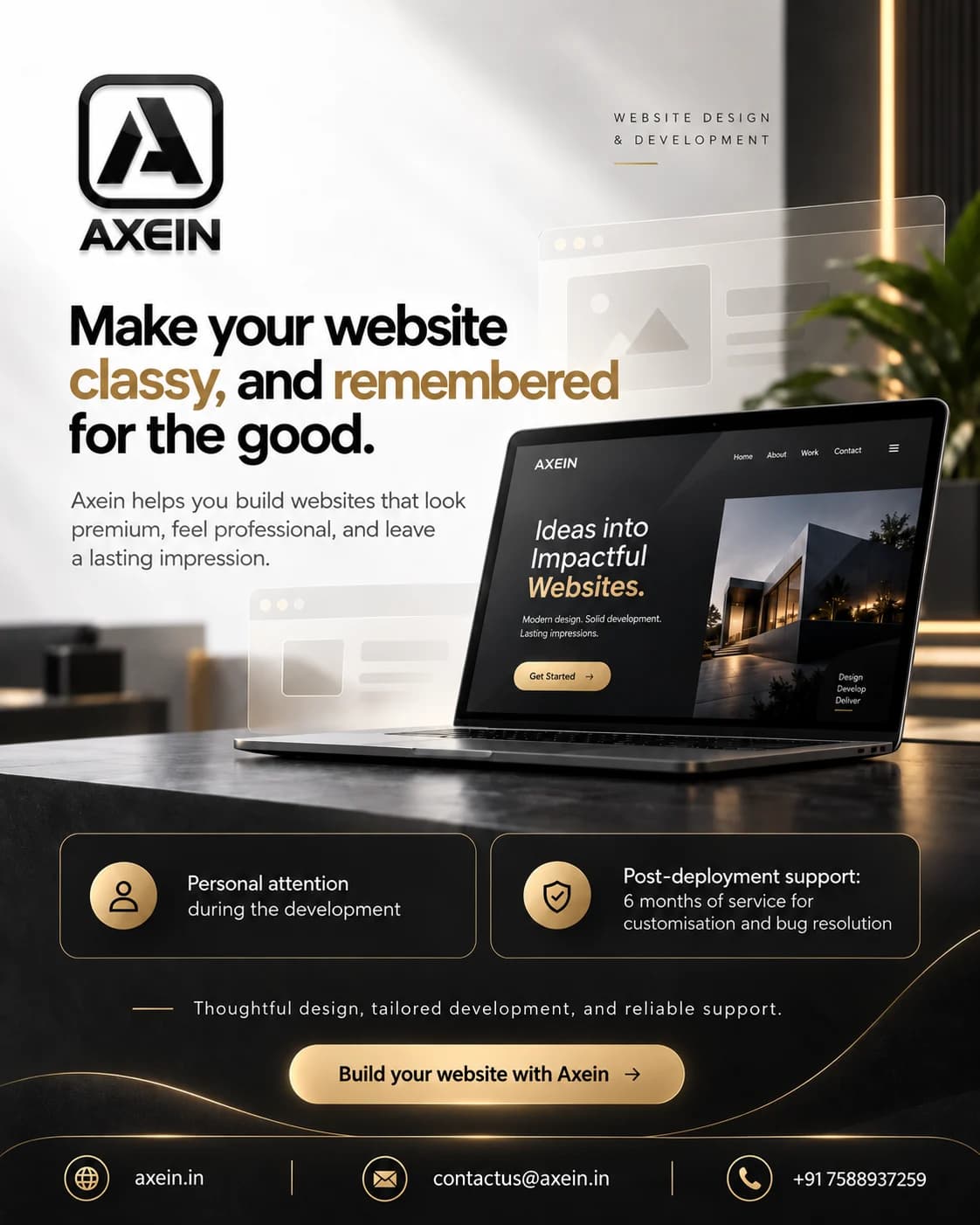 Axein website design promotional artwork with a laptop website concept